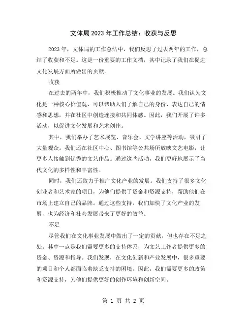 文体局2023年工作总结：收获与反思