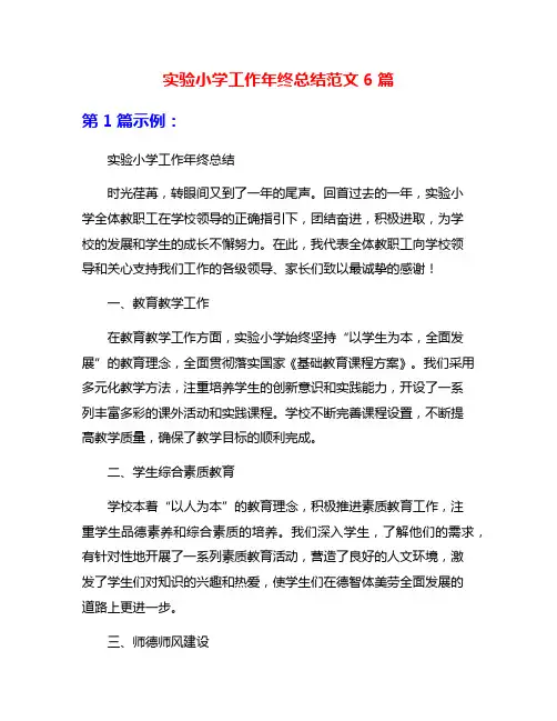 实验小学工作年终总结范文6篇