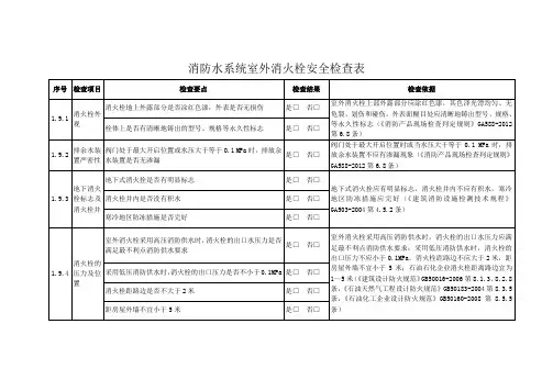 消防水系统室外消火栓安全检查表