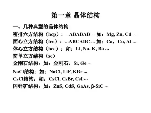 固体物理期末复习