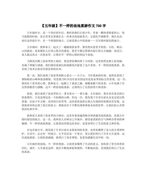 【五年级】不一样的故地重游作文700字
