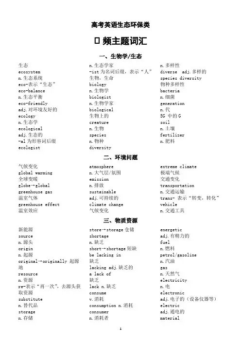 高中英语2023高考生态环保类_频主题词汇(共八大类)