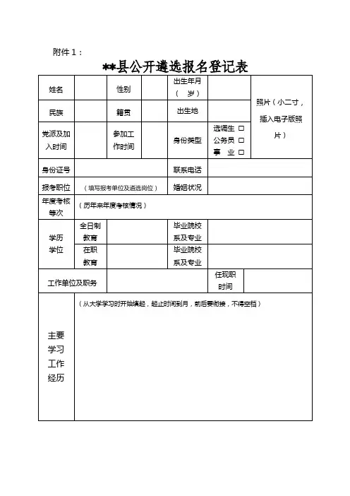 武邑县公开遴选报名登记表【模板】