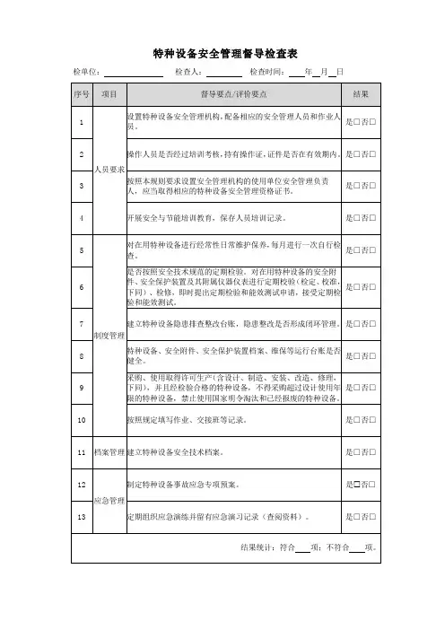特种设备安全管理督导检查表(最新完整版)