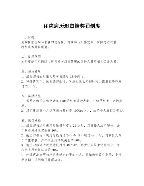 住院病历迟归档奖罚制度