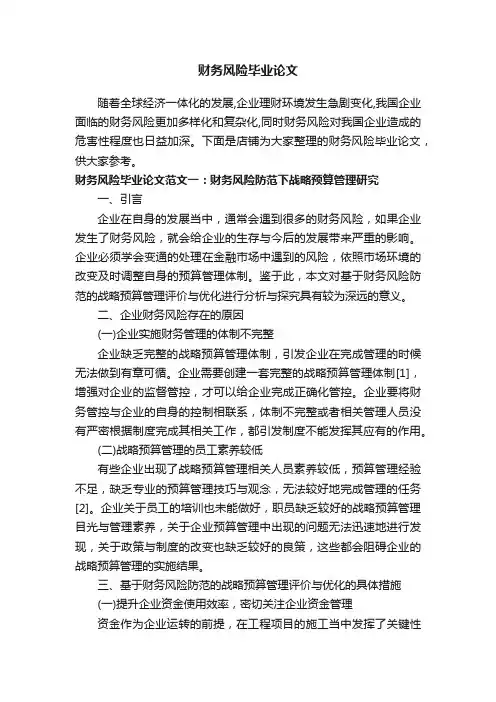 财务风险毕业论文
