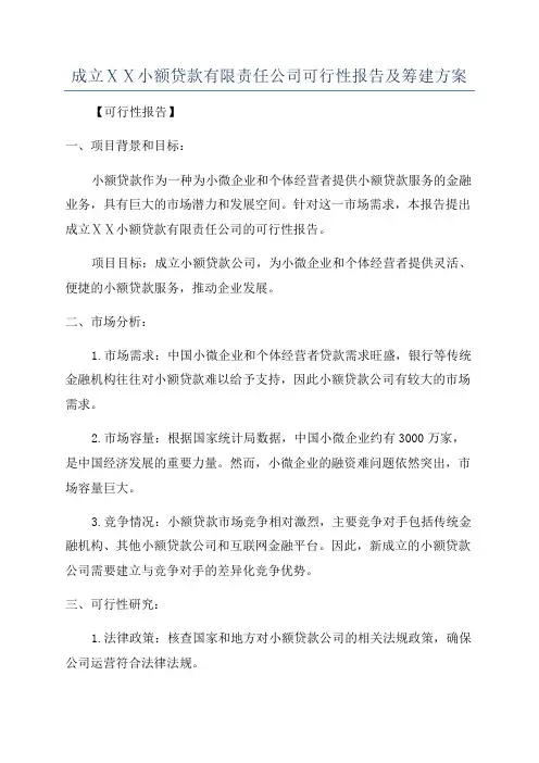 成立ⅩⅩ小额贷款有限责任公司可行性报告及筹建方案