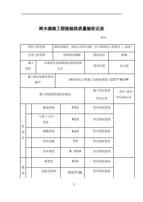 树木栽植工程检验批质量验收记录