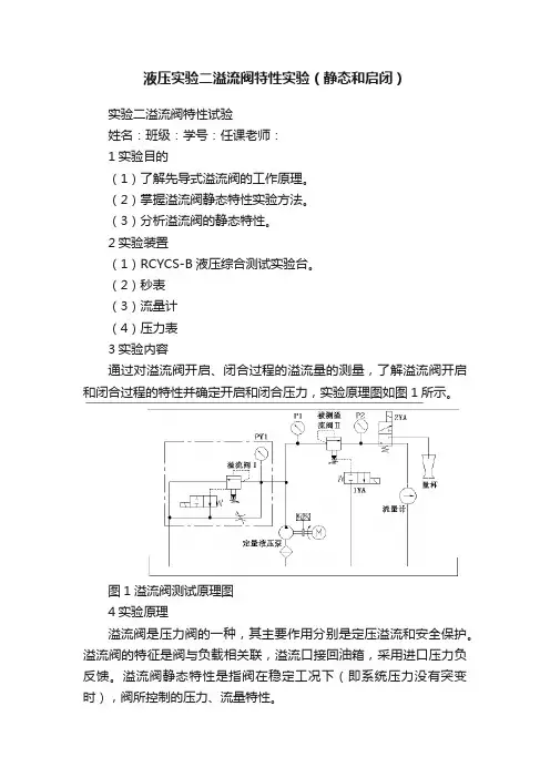 液压实验二溢流阀特性实验（静态和启闭）