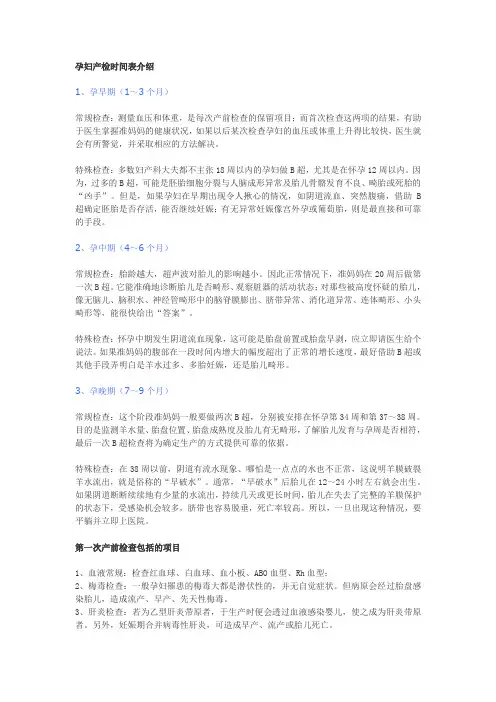 孕妇产检时间表