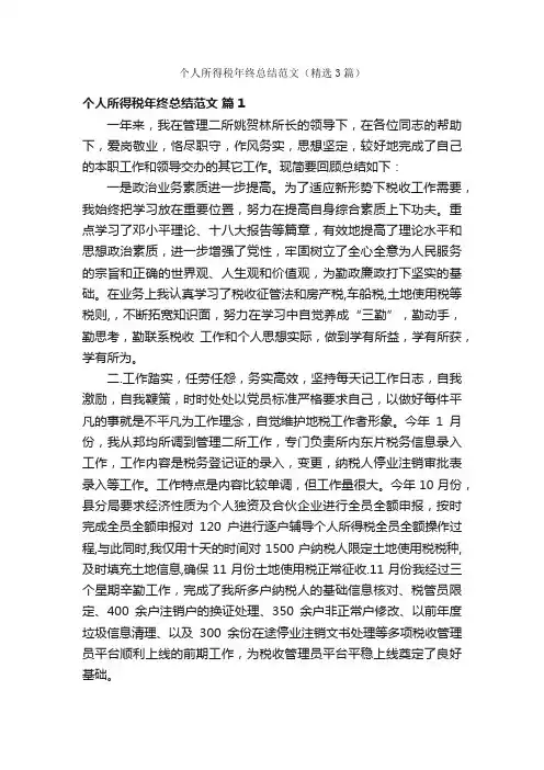 个人所得税年终总结范文（精选3篇）