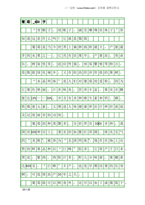 五年级说明文作文：葡萄_450字
