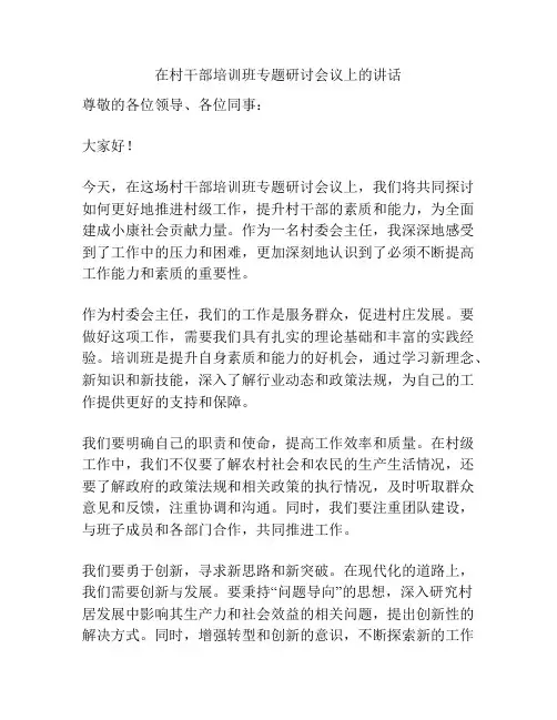在村干部培训班专题研讨会议上的讲话