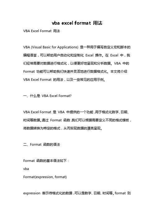 vba excel format 用法