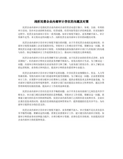 浅析民营企业内部审计存在的问题及对策