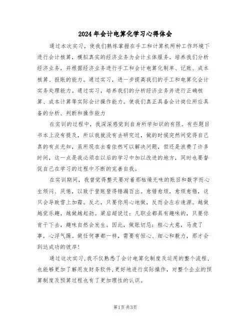 2024年会计电算化学习心得体会(2篇)