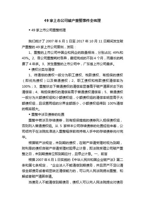 49家上市公司破产重整事件全梳理
