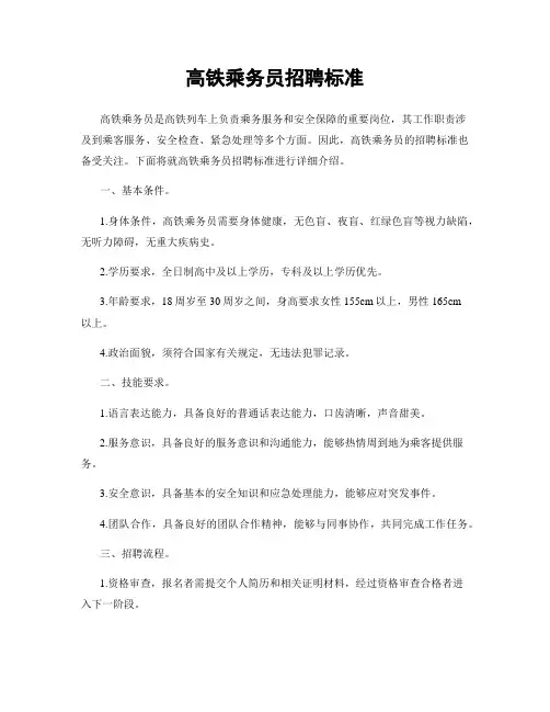 高铁乘务员招聘标准