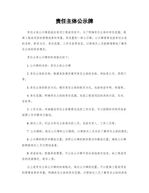 责任主体公示牌
