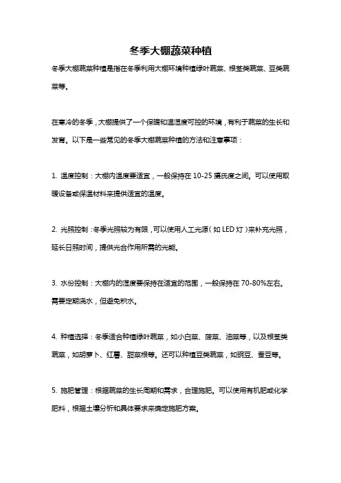 冬季大棚蔬菜种植