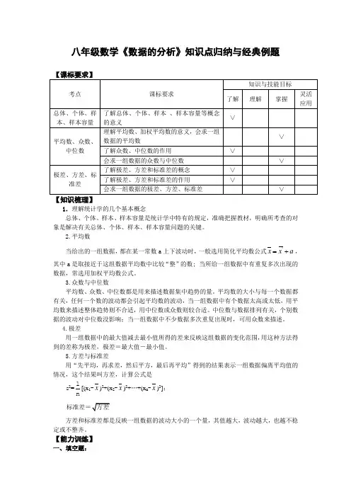 新人教版八年级数学下册《数据的分析》知识点归纳与经典例题