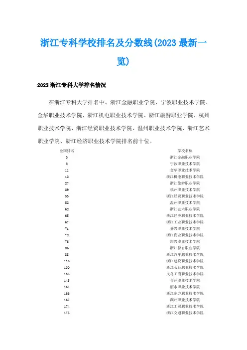 浙江专科学校排名及分数线(2023最新一览)