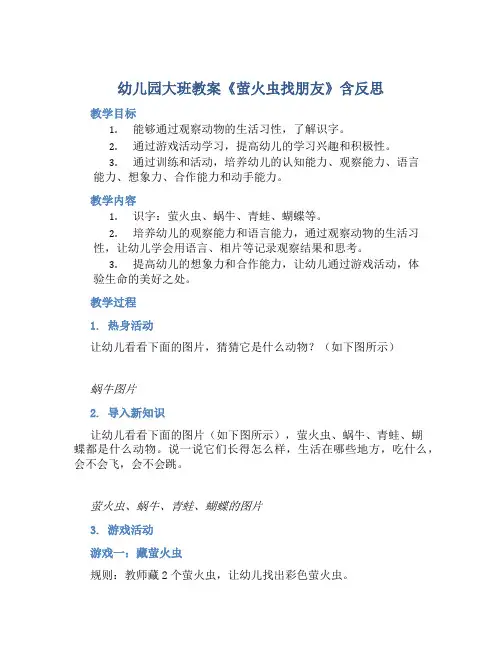幼儿园大班教案《萤火虫找朋友》含反思