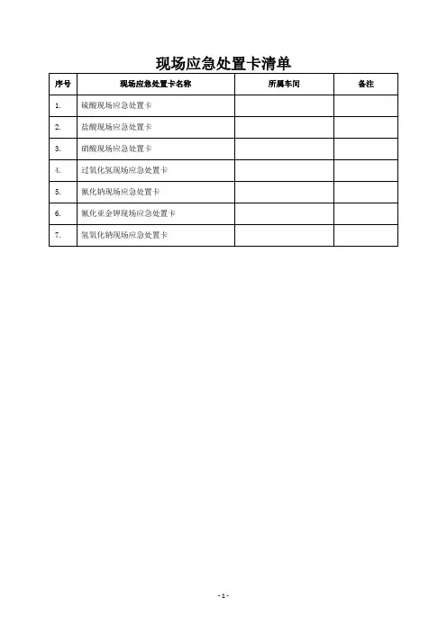 危险化学品泄露现场应急处置卡(部分)