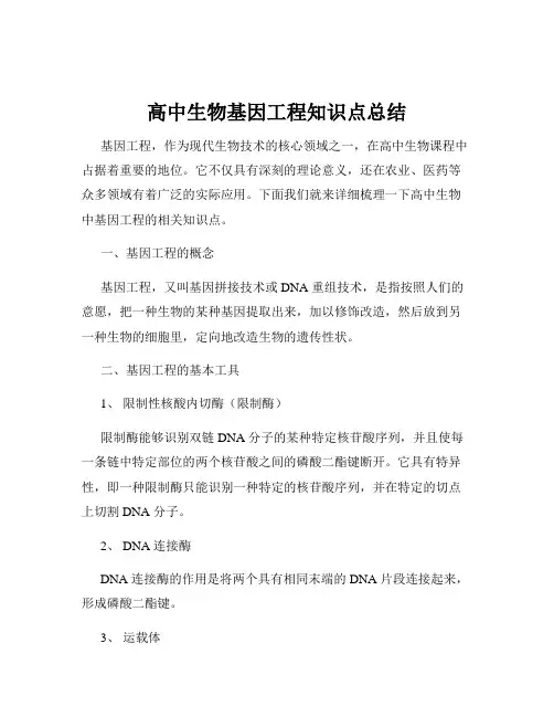 高中生物基因工程知识点总结