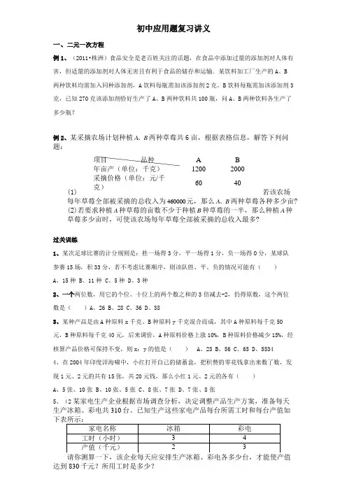 中考应用题复习讲义
