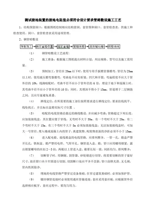 测试接地装置的接地电阻值必须符合设计要求管路敷设施工工艺