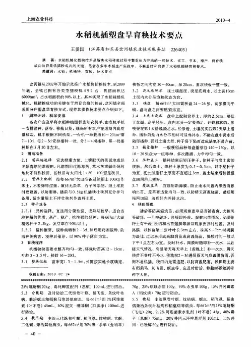 水稻机插塑盘旱育秧技术要点