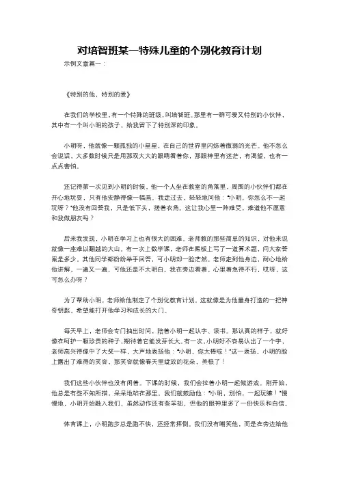 对培智班某一特殊儿童的个别化教育计划