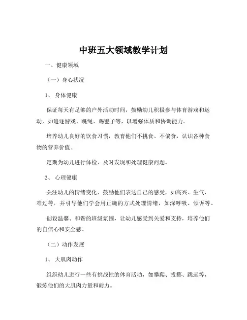 中班五大领域教学计划