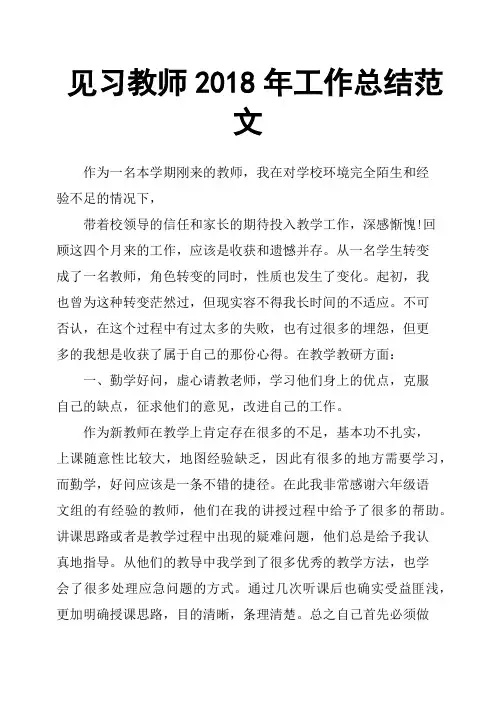 见习教师2018年工作总结范文