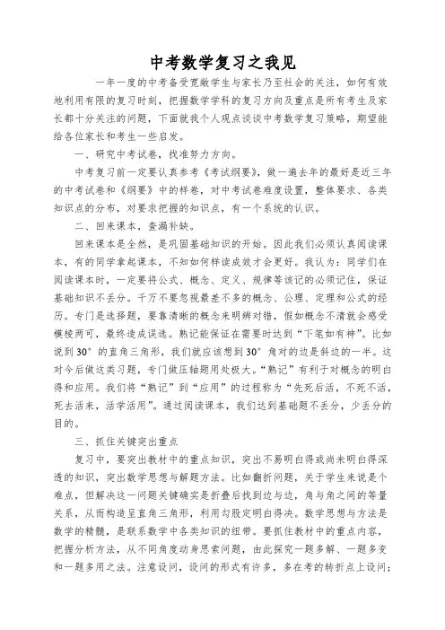 中考数学复习之我见