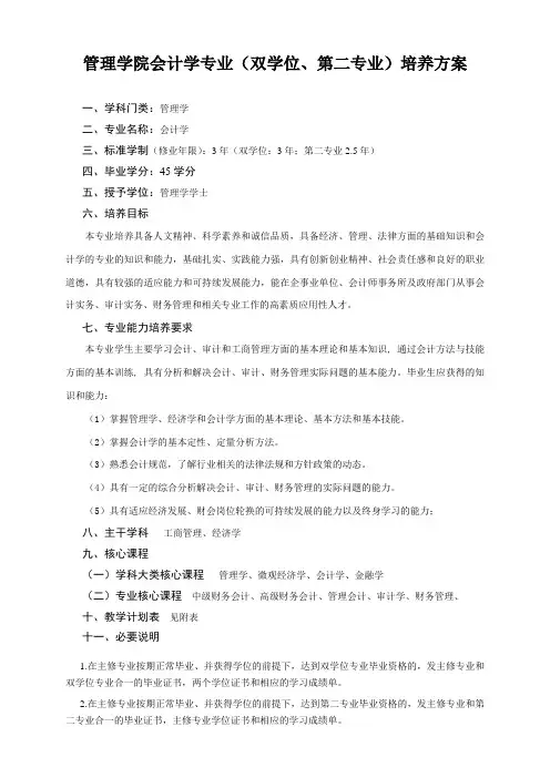 会计学专业双学位培养方案