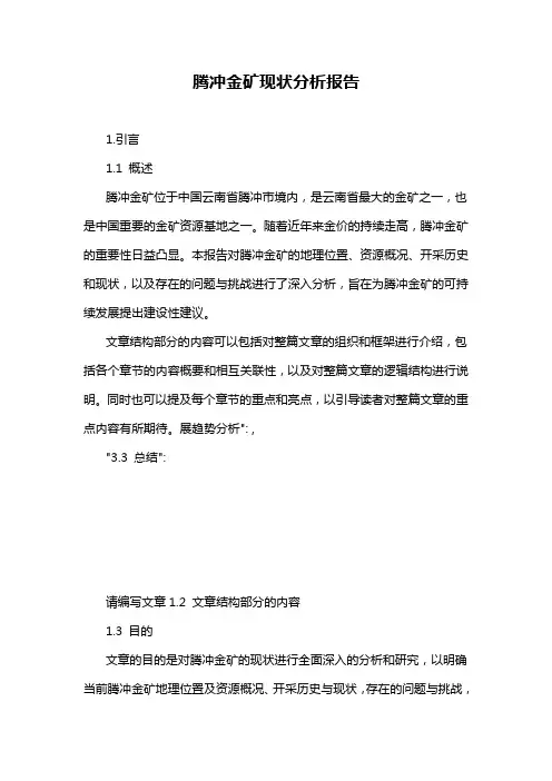 腾冲金矿现状分析报告