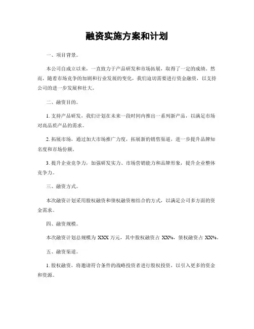 融资实施方案和计划