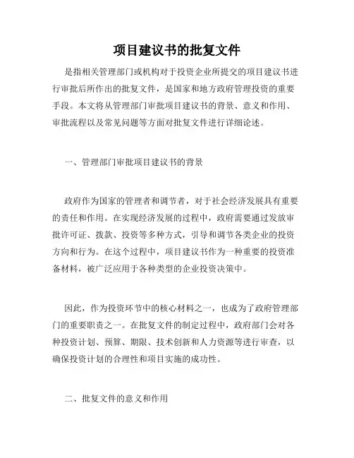 项目建议书的批复文件