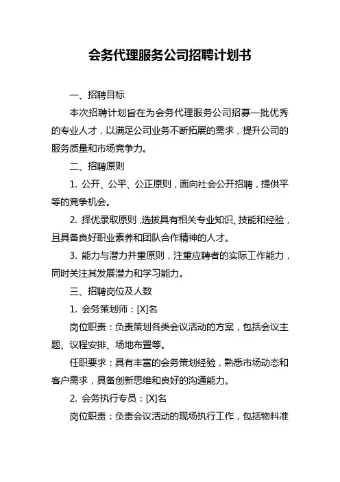 会务代理服务公司招聘计划书