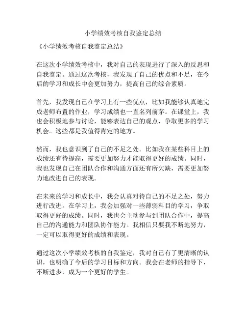 小学绩效考核自我鉴定总结