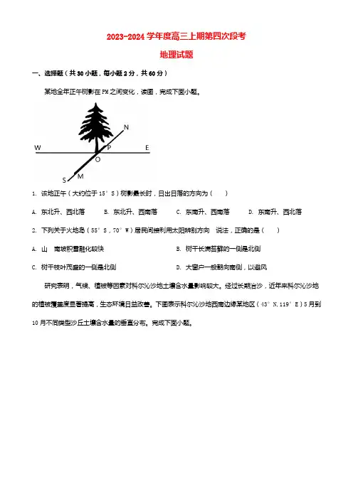河南省周口市项城市2023_2024学年高三地理上学期11月期中试题含解析