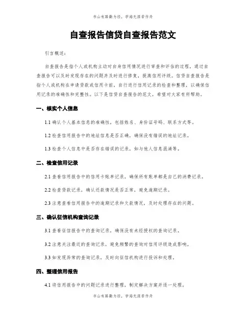 自查报告信贷自查报告范文