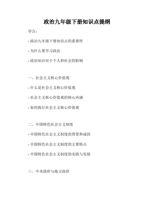 政治九年级下册知识点提纲