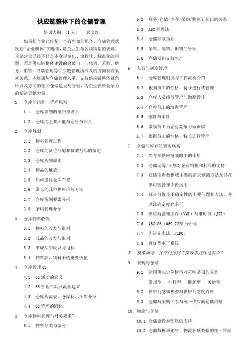 供应链整体下的仓储管理-武文红 培训大纲 V.02 1天