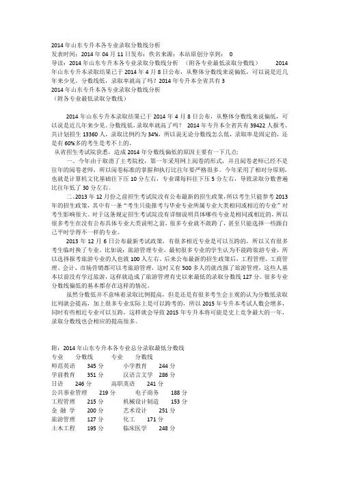 2014年山东专升本各专业录取分数线分析