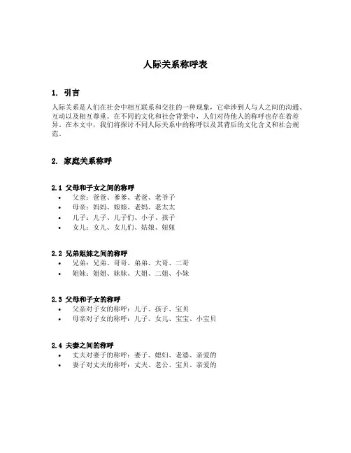 人际关系称呼表