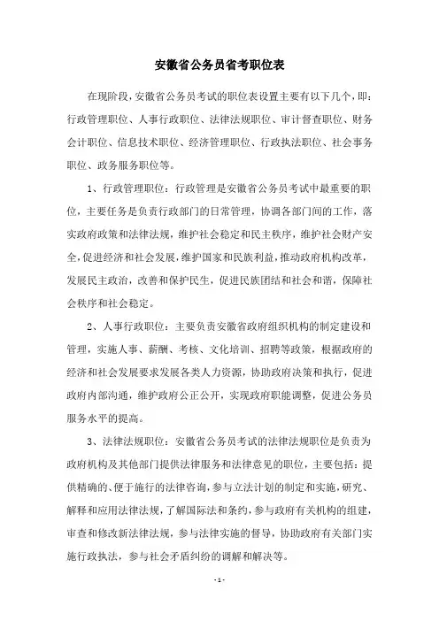安徽省公务员省考职位表