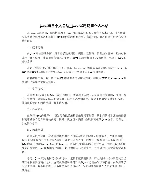 java项目个人总结_java试用期间个人小结